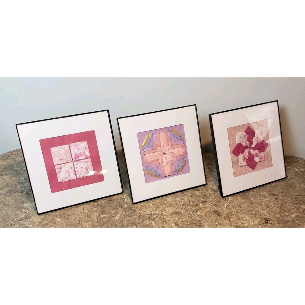 Multi-Color Floral Framed ~Handcrafted~ Creative Art Origami ( 8x8 ) Set Of 3!!!